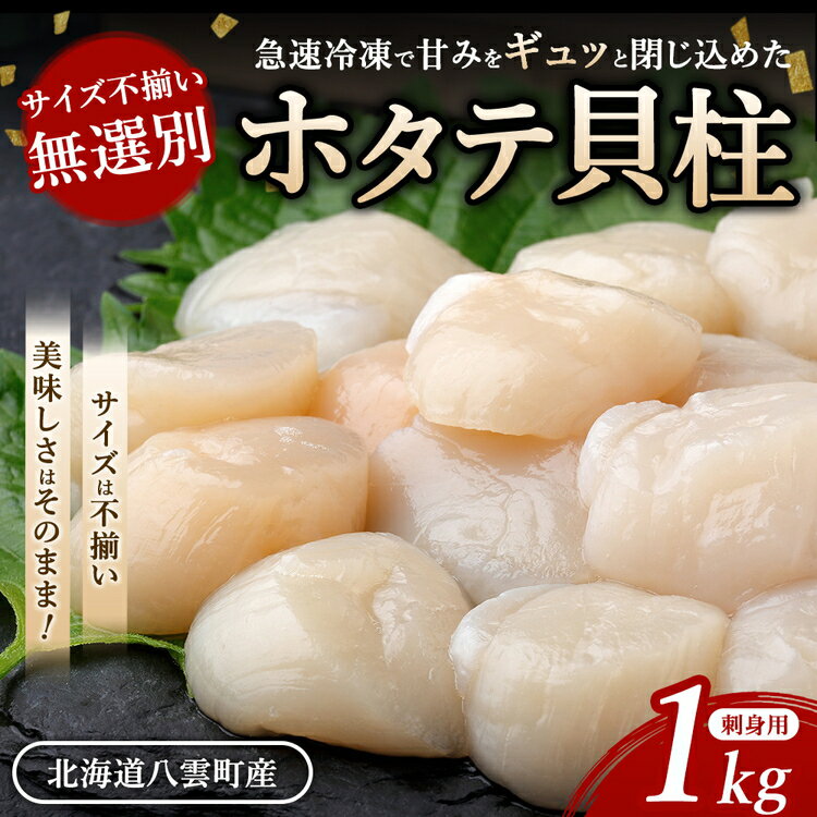 【ふるさと納税】北海道 玉冷 ホタテ貝柱 刺身用 1kg サイズ不揃い 無選別 ｜ 帆立 ほたて 冷凍 海鮮 魚介 人気 北海道産 魚介類 帆立貝柱 ほたて貝柱 小粒 魚貝類 hotate 刺身 海鮮丼 海産物 おかず 訳あり おつまみ バーベキュー グルメ 八雲町