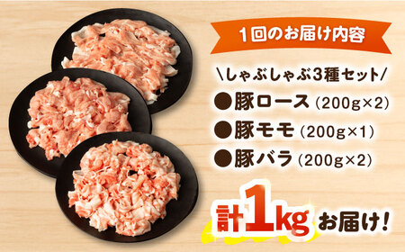 【6回定期便】ナルちゃんファーム豚肉しゃぶしゃぶセット 毎月1kg / 豚肉 豚ロース モモ バラ しゃぶしゃぶ / 大村市 / おおむら夢ファームシュシュ [ACAA334]