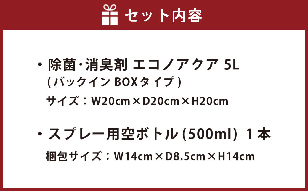 除菌･消臭剤 エコノアクア 5L バックインBOX スプレー用 空ボトル 1本付