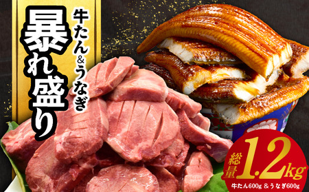 暴れ盛りセット 牛たん & うなぎ 総量 1.2kg【600g×2 牛肉 厚切り牛タン 鰻 蒲焼き 訳あり サイズ不揃い 小分け 家計応援】