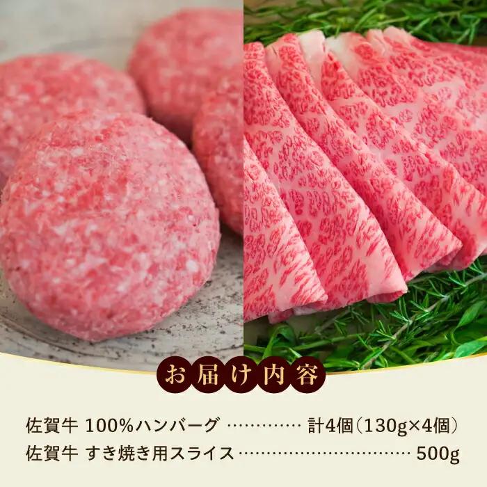 佐賀牛100％ハンバーグ4個と佐賀牛すきやき用500g [41ASAA091]