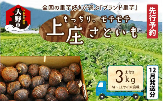 【先行予約】【12月発送分】満天☆上庄産さといも3kg 日本一の味をめざし、有機肥料配合、減農薬栽培の「独自栽培」で作る里芋