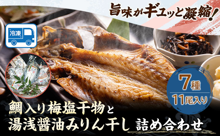 新鮮魚の鯛入り梅塩干物と湯浅醤油みりん干し7品種11尾入りの詰め合わせ（和歌山近海産の新鮮魚使用）《90日以内に出荷予定(土日祝除く)》---wsh_fgenhset7_90d_22_16000---