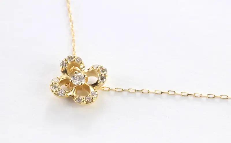 K18YG　天然ダイヤモンド　クローバーモチーフ　ネックレス　0.10ct【MUN8282】