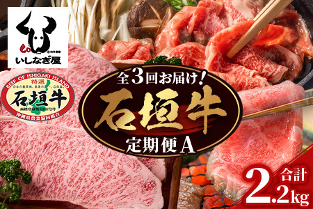 【全3回 定期便A】 石垣牛特選　焼肉・サーロインステーキ・すきしゃぶ　計2.2kg （いしなぎ屋）【 特選肉 肉 高級 黒毛和牛 和牛 牛 サーロイン ステーキ すき焼き しゃぶしゃぶ】AB-29