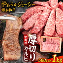 【ふるさと納税】博多和牛 厚切り カルビ 【内容量選べる】500g / 1kg 糸島市 / 幸栄物産 [ABH012] 黒毛和牛 冷凍配送 牛肉 肉 焼肉用 バラ