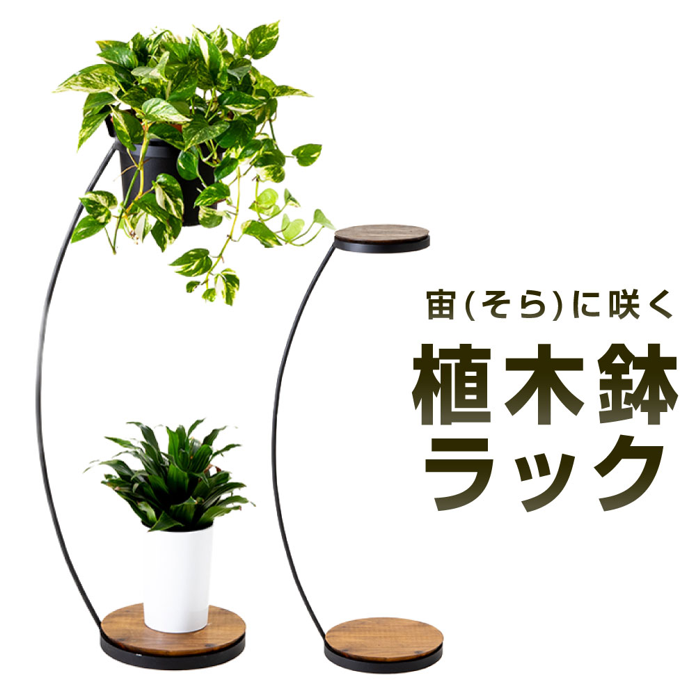 【ふるさと納税】植木鉢ラック 1個 艶消しブラック×ラスティックパイン 下の輪の直径21cm 上の輪の直径15.5cm 高さ74.5cm 鉄 アイアン 杉 無垢材 おしゃれ インテリア 小物スタンド 観葉植物 プレート 飾り棚 ホルダー ラック 福岡県北九州市