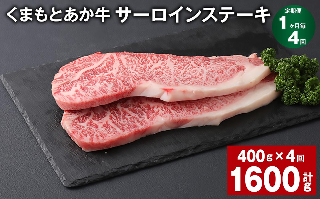 
【1ヶ月毎4回定期便】 くまもとあか牛 サーロインステーキ 計約1.6kg（約400g✕4回） 和牛 牛肉
