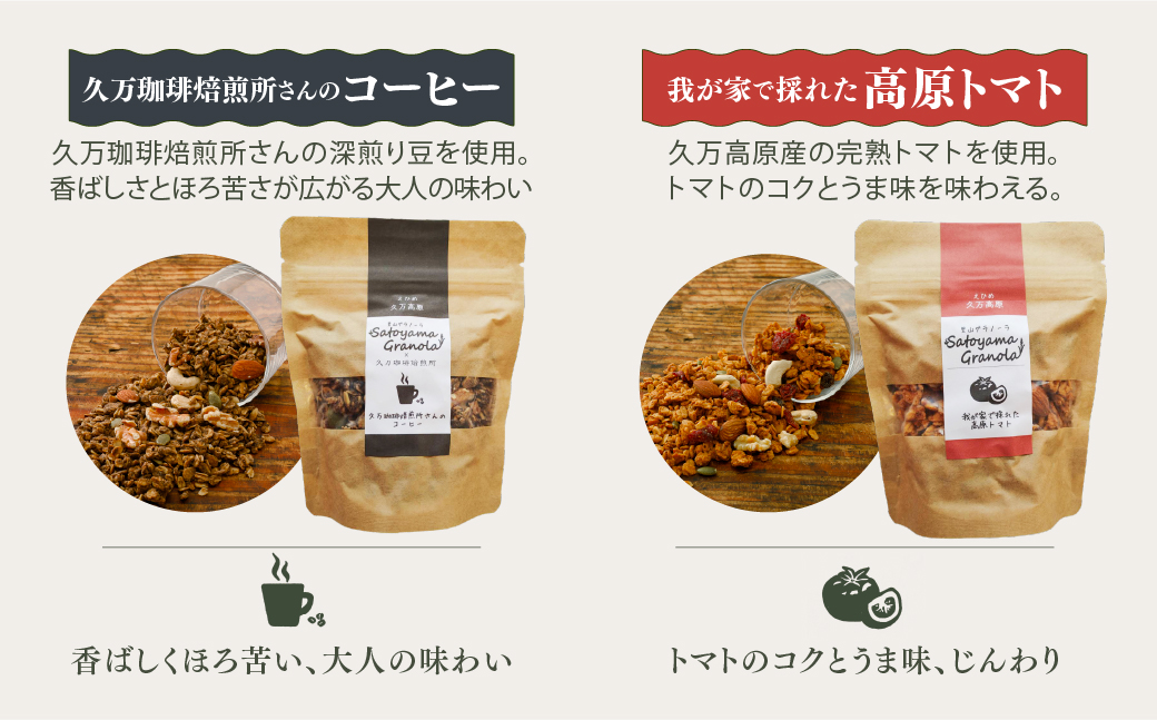 里山グラノーラ 食べ比べセット 6種類｜よもぎ・クロモジ・高原トマト・はなこ・甘酒ともち麦・コーヒー（100g×各1袋 計6袋）｜ 朝食 シリアル 国産素材使用 ギフト 手作り 健康 オートミール 愛
