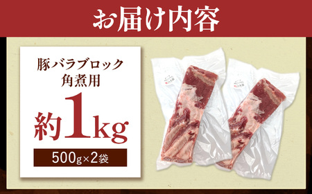 火の本豚 豚バラ ブロック 角煮用 1kg（500g×2パック） 豚肉