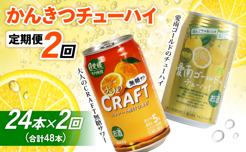 
            かんきつチューハイ 定期便 2回×24本 計48本 350ml  愛南ゴールドのチューハイ 大人のCRAFT無糖 サワー 飲み比べセット 父の日 母の日 敬老の日 プレゼント 宅飲み お家時間 チューハイ 詰め合わせ 柑橘 酒 アルコール 無糖  酎ハイ クラフトサワー 河内晩柑 果実 フルーツ  愛南ゴールド 贈答 贈り物 ギフト 柑橘 果汁アシード アスター 缶 愛媛県 愛南町 Yショップ西海
          