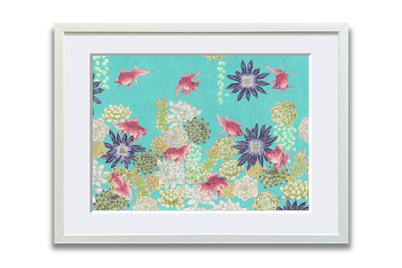 アート作品「多肉植物と琉金」（小） 【169002】 絵画 ｲﾝﾃﾘｱ ｱｰﾄ 芸術品 美術品