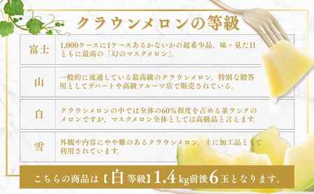 クラウンメロン【並（白等級）】大玉（1.4kg前後）6玉入り 果物 フルーツ メロン青肉 最高峰 上品な甘み とろける 柔らかな食感 高級メロン ブランド ブランドメロン デザート おやつ おもてなし