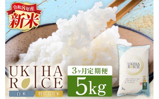 【3ヶ月定期便】 米 白米 精米 UKIHA RICE 白米 5kg✕3回 特別栽培米 計15kg ヒノヒカリ 令和8年産 新米 定期便 こめ ご飯 コメ ごはん 国産 国産米 福岡 お弁当 おにぎり 家庭用 ギフト プレゼント 仕送り お取り寄せ お中元 お歳暮 贈答 うきは市 みずほファーム