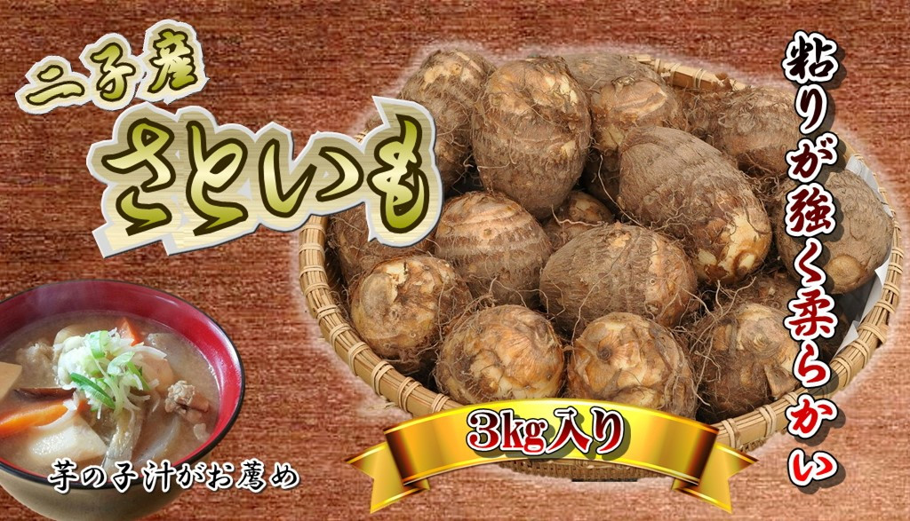 
            【予約受付開始】さといも 3kg  2L・3L サイズ (北上市二子産)   2025年10月発送予定　二子 ふたご 二子さといも 粘り コク もちもち 芋の子 特産品 新鮮野菜 国産 季節 産地直送 贈り物 贈答 1人暮らし 家族 夫婦 料理 ダイエット 栄養 高血圧予防 むくみ改善 便秘改善 美肌効果 健康 食物繊維 低カロリー 煮物 汁物 冷凍 美味しい 簡単 岩手県 北上市 D0287
          