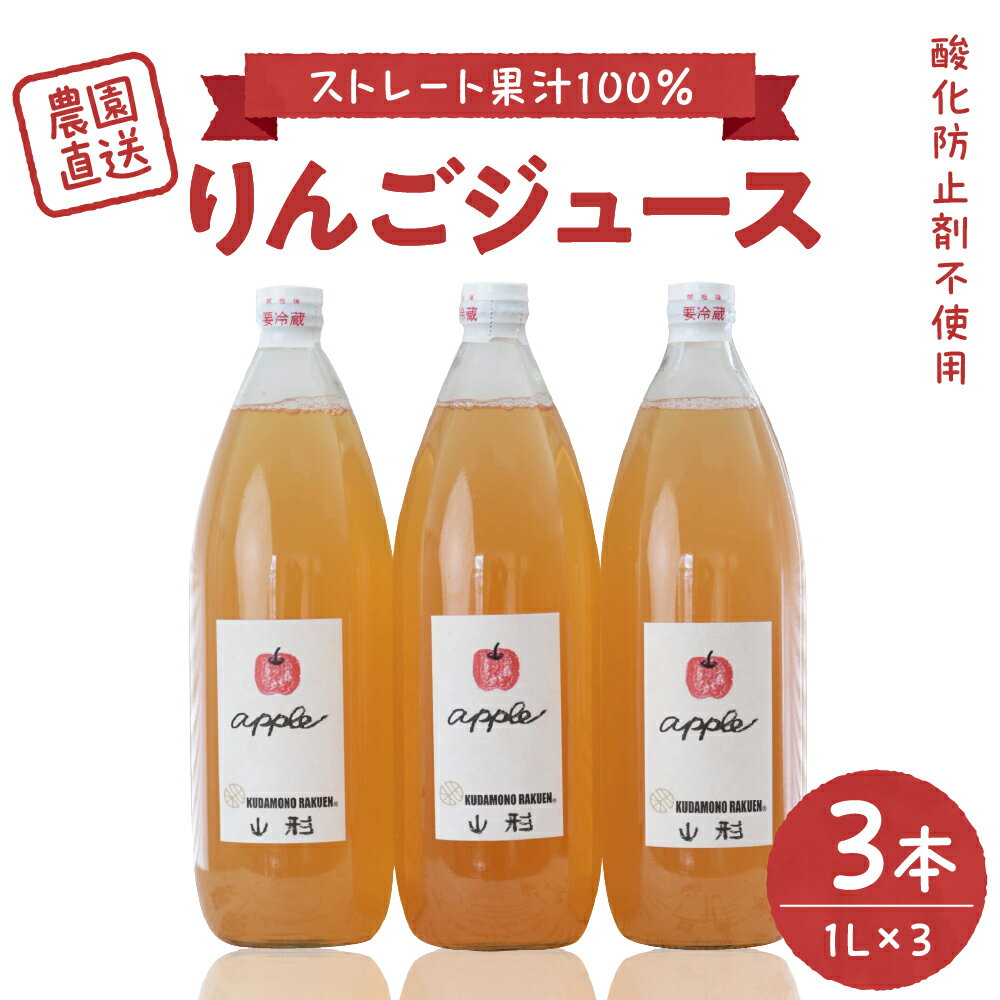 【ふるさと納税】手絞り りんごジュース セット (1L×3本) 保存料不使用 無水 ストレートジュース ストレート 林檎 リンゴ 果物 フルーツ 贈り物 ギフト 贈答 プレゼント 手土産 山形県 河北町