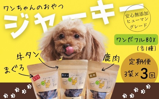 
                  【定期便　毎月お届け3か月】ワンちゃんのギフト ワンだフルBOX ～ジャーキー三種セット～ ｜ こぐま商店 河内長野 ペットフード ドッグフード ジャーキー 小型犬 中型犬 大型犬 犬用 いぬ ペット
                