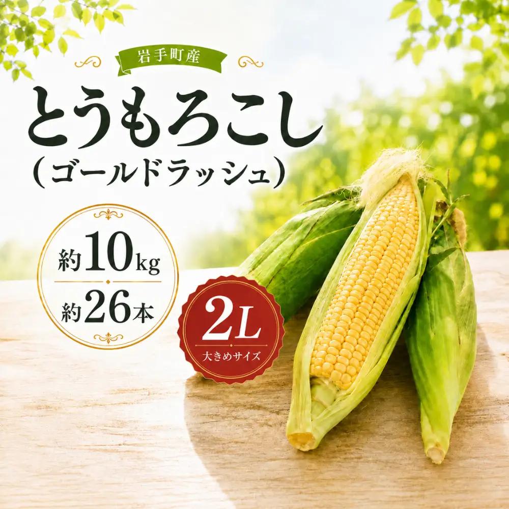 とうもろこし 2L 約10kg 約26本 ゴールドラッシュ 岩手町産 とうもろこし