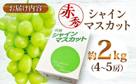 【先行予約】【9月中旬から9月末に順次発送】 ぶどう シャインマスカット 2kg（4房から5房 赤秀） 露地栽培 シャインマスカット マスカット 果物 フルーツ くだもの 葡萄 三次市/西田ぶどう園[