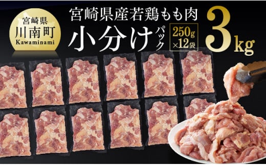 【令和6年5月発送】便利な小分けパック！宮崎県産 若鶏 もも肉 小分け パック 250g×12袋 計3.0kg 【鶏 肉 鶏肉 国産 モモ 九州産 鳥 小分け 使いやすい 便利】