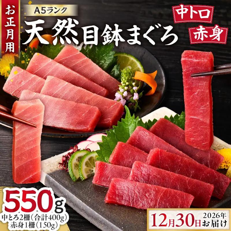 【 お正月用 D 】 天然目鉢鮪 中とろ 2柵 ・ 赤身 1柵 ＜ A5 ランク ＞ （ 2026年12月30日にお届け ） M005-053-01 冷凍 マグロ