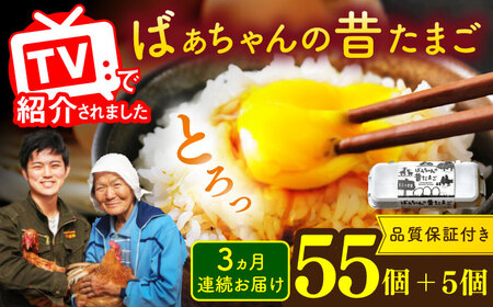 【全3回定期便】ばあちゃんの昔たまご 計180個（55個+5個×3回（品質補償付き）） / 佐賀県 / 素ヱコ農園 [41AEAA010]