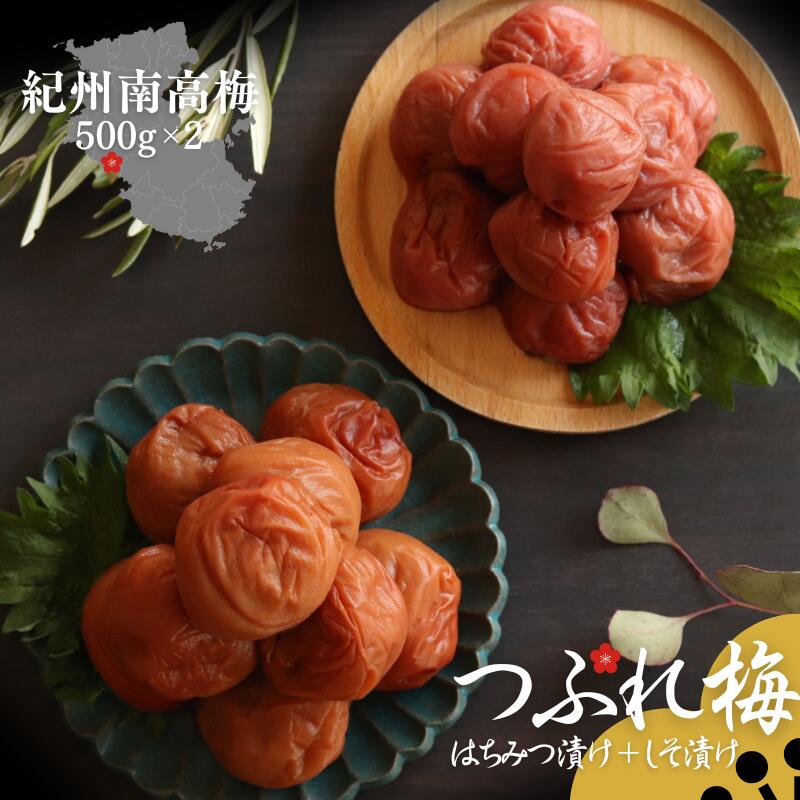 【ふるさと納税】和歌山県紀州南高梅 つぶれ はちみつ漬け＆しそ漬け 訳あり 500g×2｜甘口・爽やか梅干 梅 うめ 減塩