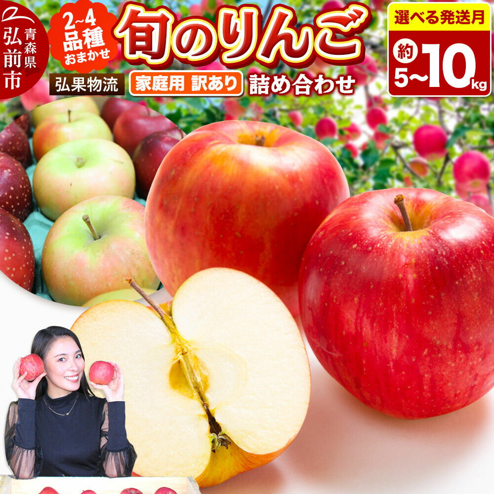 【ふるさと納税】りんご【選べる発送月 26年10月〜27年3月】旬のりんご品種おまかせ【2〜4品種】【訳あり】【選べる約 5kg／10kg】 家庭用 青森県 弘前市 [品種おまかせ りんご 訳あり 家庭用 アップル おいしい 黄色 果実 果物]