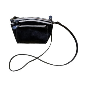 革・ダブルポシェット ミニ［ブラック］