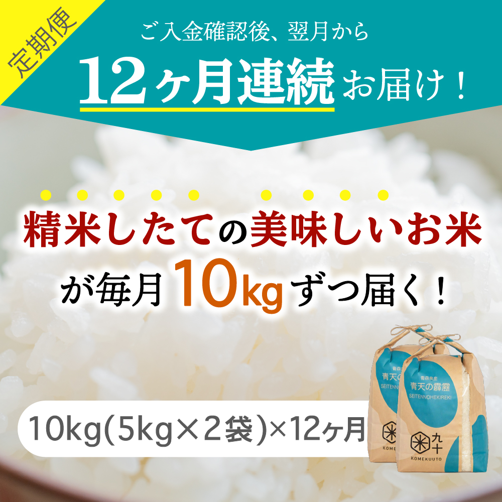 【定期便12ヶ月】米青天の霹靂10kg青森県産【特A 8年連続取得】（精米・5kg×2袋）