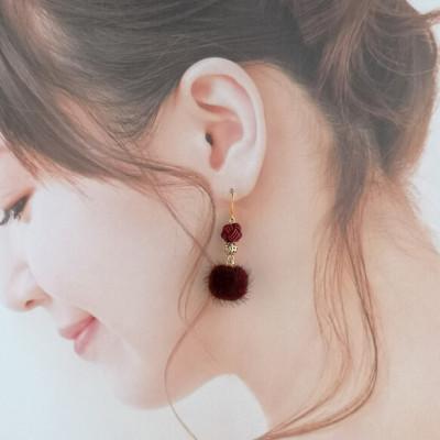 ふるさと納税 京丹後市 *ワインレッド×ボルドー*水引ピアス/玉結びとフェイクファーのピアス |  | 02