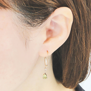 ピアス K18YG イエローゴールド ペリドット ダイヤモンド 0.06ct フレンチフックピアス レディース 18金 揺れるピアス キャッチレス つゆ 雫 ペアシェイプ 8月 誕生石 ジュエリー 【