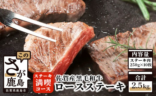 
V-7 【熟成肉『ステーキ満喫』コース】佐賀県産黒毛和牛　ロースステーキ２５０ｇ×１０枚
