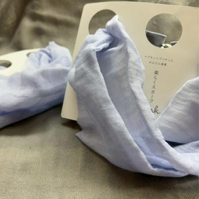 ふるさと納税 西桂町 【わんことお揃いスカーフ】天然素材生地の高級ストール残布で製造!簡単マグネット着脱　水色/麻 |  | 01