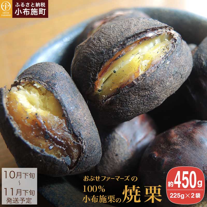 【ふるさと納税】 100％小布施栗の焼栗 約450g ［おぶせファーマーズ］ 栗 スイーツ 栗 くり 焼き栗 果物 フルーツ クール便 先行予約 数量限定 冷蔵便 長野県産 信州産 秋の味覚 おやつ ご当地 特産品 名産 和栗 1万円 一万円 令和7年産 【2025年10月下旬〜11月下旬発送】