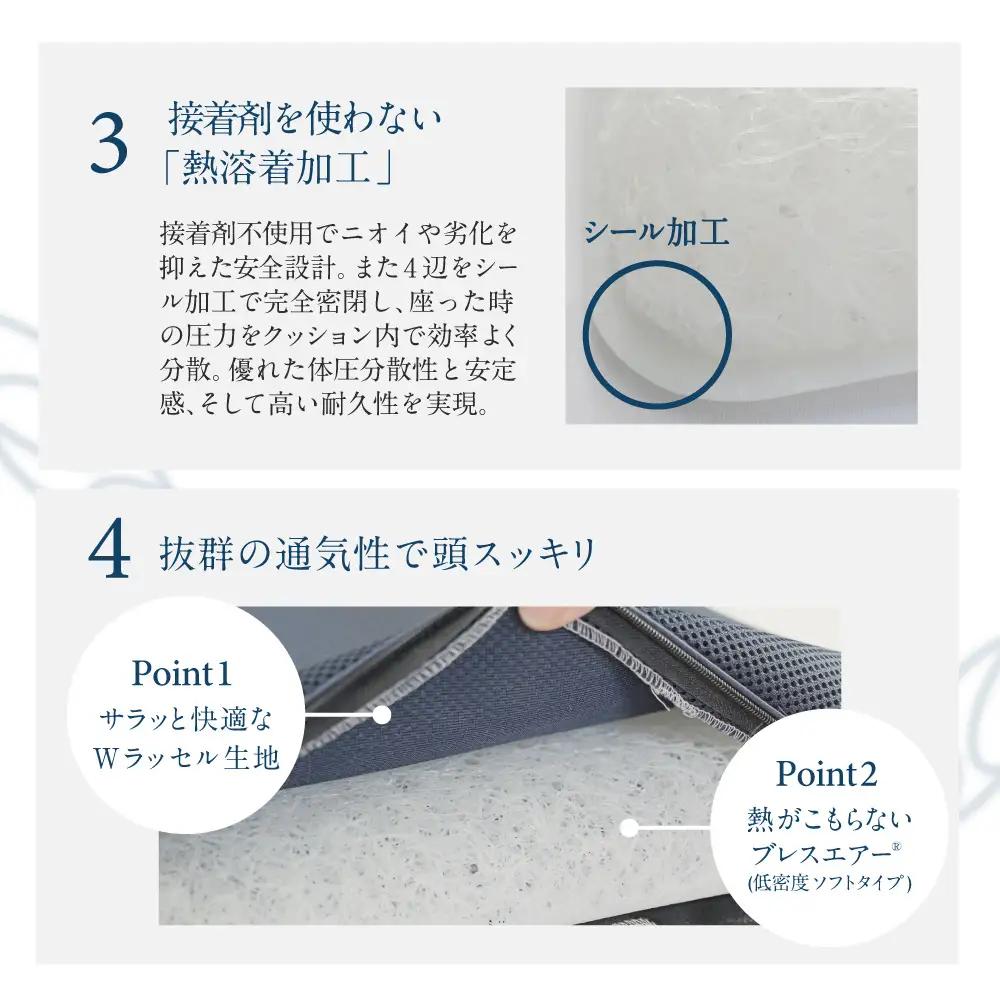 訳あり 高反発2層式 特製ブレスエアー®座クッション 近江化成工業株式会社 滋賀県 東近江市 A-E40 座布団 クッション 腰痛対策 デスクワーク 在宅勤務 体圧分散 高反発 蒸れない 洗える 椅子