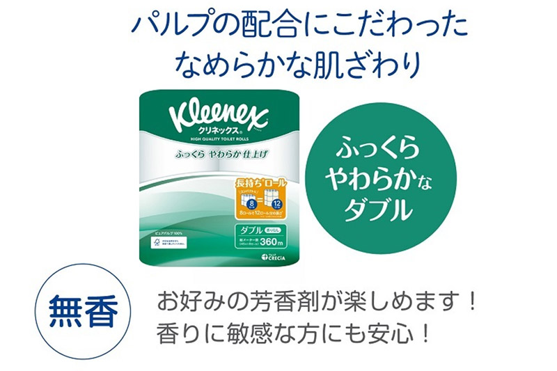 《6ヶ月ごとに2回お届け》定期便 トイレットペーパー クリネックス ダブル 長持ち 8ロール×8パック 最短翌日発送