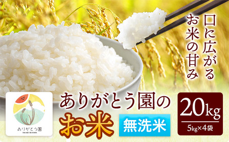 令和7年産 無洗米 ありがとう園のお米 20kg