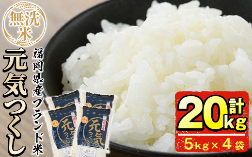 ＜先行予約受付中！2025年11月中旬から順次発送予定＞＜令和7年産＞福岡県産ブランド米「元気つくし」無洗米(計20kg・5kg×4袋) お米 20キロ ごはん ご飯【ksg0381】【朝ごはん本舗】