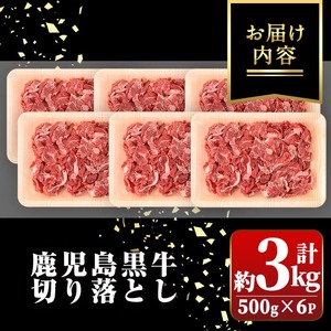 【B01030】鹿児島黒牛切り落とし(計約3kg・約500g×6パック) 牛肉専門店自慢のお肉 鹿児島 国産 九州産 牛肉 黒牛 鹿児島黒牛 切り落とし 生姜焼き カレー 肉じゃが ギフト 贈答【新村