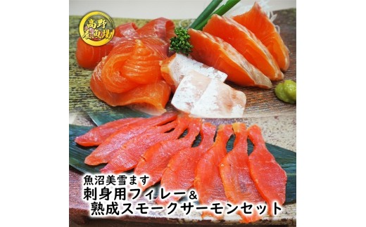 
                  魚沼美雪ます 刺身用フィレー＆熟成スモークサーモンセット 鱒 加工食品 魚貝類 さけ サケ 鮭 
                