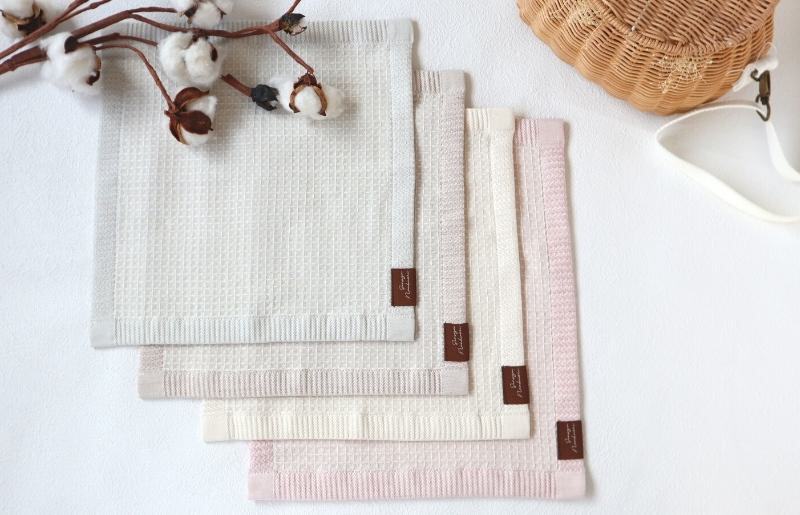 【オーガニック100％】泉州南部織 ソフトワッフルハンカチ 4枚組 005A484_イメージ3