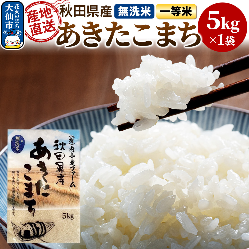 令和6年産 秋田県産あきたこまち 一等米 農家直送 無洗米5kg 内小友ファーム