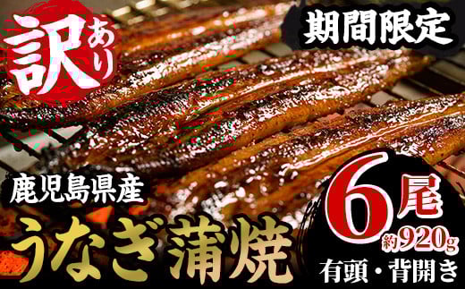 【訳あり】 数量限定 国産 鹿児島県産 うなぎ蒲焼 6尾 合計約920g超え！ 鰻養殖生産量日本一 鹿児島県産新仔うなぎ使用 こだわりの地焼き！ 冷凍うなぎ 秘伝のタレ 付き うな重 うな丼 きざみ鰻 うなぎのせいろ蒸し弁当にもオススメ！＜60日以内配送＞【南竹鰻加工】【C-223H】