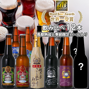ビール スワンレイクビール 世界一金賞受賞入り  長期熟成＆季節限定ビール入り飲み比べ12本セット 阿賀野市 新潟県 阿賀野 クラフト 飲み比べ クラフトビール 地ビール ビール お酒 酒 詰め合わせ ギフト プレゼント 贈答 贈り物 お中元 お歳暮 のし対応 熨斗 父の日 1S25038