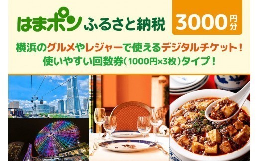 
はまポンふるさと納税チケット3000円分（1000円×3枚）
