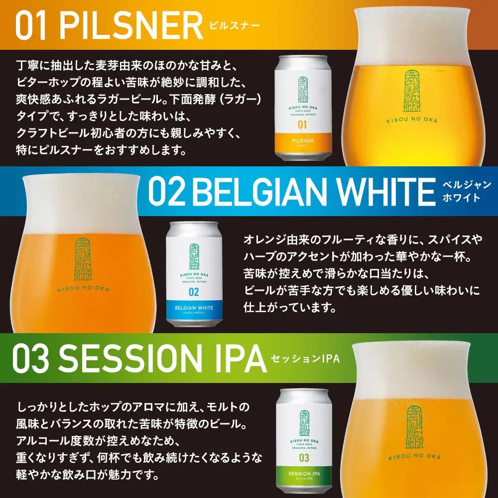 【ふるなびWEEK対象】【希望の丘醸造所】 クラフトビール3種 各2本（ピルスナー・ベルジャンホワイト・セッションIPA 350ml） クラフトビール
