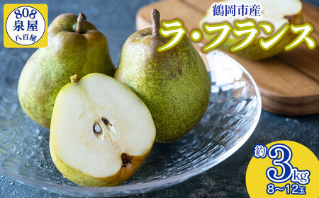 【令和8年産先行予約】鶴岡市産 ラ・フランス（洋梨） 約3kg（8～12玉）　K-822　泉屋商店