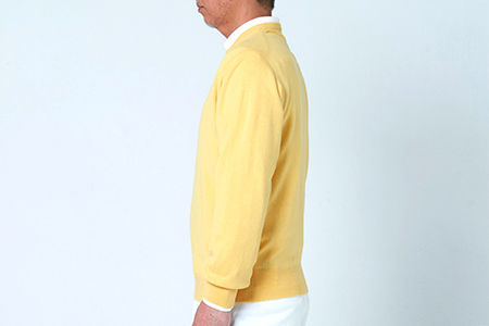 日本製 カシミヤ100% クルーネック 黄色 Lサイズ [2615]