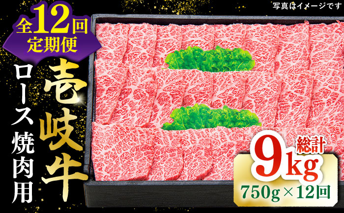 【全12回定期便】 特選 壱岐牛 ロース 750g（焼肉）《壱岐市》【太陽商事】[JDL078] 肉 和牛 牛肉 黒毛和牛 BBQ 焼肉 赤身 600000 600000円 60万円